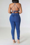 namcoverse Blue Denim Smart Backless Jumpsuit