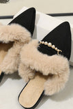 namcoverse Pearl Plush Pointed-Toe Loafer Mules