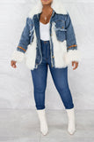 namcoverse Faux Fur Patchwork Casual Denim Coat