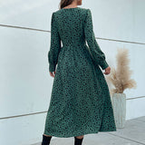 Namcoverse Elegant V-neck Long Sleeve Leopard Print Maxi Dress