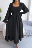 Namcoverse Fashion Casual Solid Color Square Neck Ruffles Long Dress