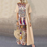 Namcoverse Fashion Bohemian Vintage Patchwork Linen Cotton Beach Party Maxi Dress