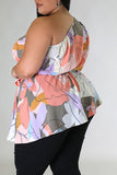 namcoverse Floral Print Urban Asymmetric Belted Blouse