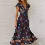 Namcoverse Sexy V-neck Floral Print Boho Vintage Casual Dress