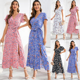 Namcoverse Summer Women's Floral Lace Casual Loose Short Sleeve Maxi Dress