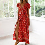 Namcoverse Sexy V-neck Floral Print Boho Vintage Casual Dress