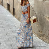 Namcoverse Summer Print A-Line Strapless High Waist Party Elegant Backless Holiday Beach Maxi Dress