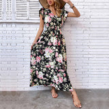 Namcoverse Fashionable Ruffle Sleeve Print Split Waist Bohemian Elegant Sweet Maxi Dress