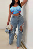 namcoverse Solid Color Unique Cutout Tassel Jeans