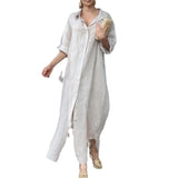 Namcoverse Fashion Casual Loose Stand Collar Slim Simple Cardigan Home Maxi Dress