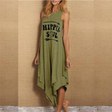 Namcoverse Fashion Loose O-Neck Letter Printed Vest Casual Irregular Maxi Dress