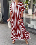 Namcoverse Elegant V Neck Retro Print Loose Party Sexy Slit Bohemian Beach Maxi Dress