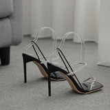 namcoverse Solid Color Girly Rhinestone Stiletto Sandals