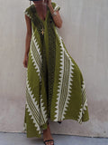 Namcoverse Summer Casual Party Loungewear Print Vintage Deep V Neck Maxi Dress