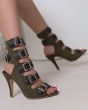 namcoverse Buckled Design Retro Peep Toe Sandals