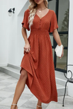 Namcoverse Elegant V-Neck Short Flare Sleeves Elastic High Waist Maxi Dress