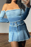 namcoverse Gradient Girly Off Shoulder Denim Blouse