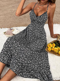 Namcoverse Sexy Deep V-Neck Open Back Beach Fashion Print Casual Maxi Dress