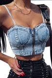 namcoverse Solid Color On-trend Zipper Denim Camisole