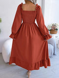 Namcoverse Elegant Party Square Neck Ruffle Long Sleeve Maxi Dress