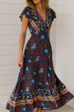 Namcoverse Sexy V-neck Floral Print Boho Vintage Casual Dress