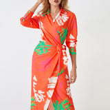 Namcoverse Summer Fashion Print Lapel Tie Party Pleated Maxi Dress