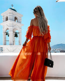 Namcoverse Women's Fashion Bohemian Strapless Strap Solid Color Ruffle Maxi Dress