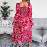 Namcoverse Elegant Square Neck Full Sleeve Pleated Printed Maxi Dress