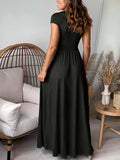 Namcoverse Elegant Party Short Sleeve V Neck Slit Maxi Dress