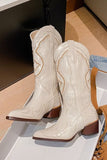 namcoverse White Embroidery Pointed Western Cowboy Boots