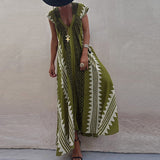 Namcoverse Summer Casual Party Loungewear Print Vintage Deep V Neck Maxi Dress