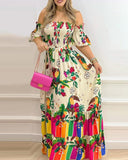 Namcoverse Sexy Printed Bohemian Fashion Swing Party Holiday Maxi Dress