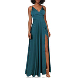 Namcoverse Fashion Party Suspenders Solid Color Sexy V-Neck Slit Maxi Dress