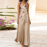 Namcoverse Summer Boho Beach V Neck Sleeveless Casual Floral Print Maxi Dress