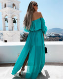 Namcoverse Women's Fashion Bohemian Strapless Strap Solid Color Ruffle Maxi Dress