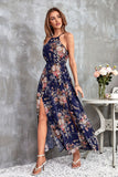 Namcoverse Fashion Halter Neck Slit Casual Holiday Elegant Sexy Print Maxi Dress