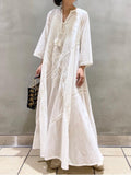 Namcoverse Women Fashion Party Summer Loose Embroidered Lace V Neck Elegant Holiday Maxi Dress