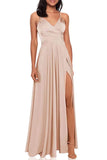 Namcoverse Fashion Party Suspenders Solid Color Sexy V-Neck Slit Maxi Dress