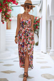 Namcoverse Boho Floral V Neck Flower Slit Maxi Dress