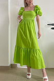 Namcoverse Summer Women Fashion Elegant Solid Color Pleated Elegant Ruffle Maxi Dress