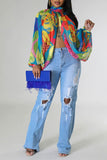 namcoverse Tie Dye Unusual High Split Blouse