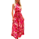 Namcoverse Summer Women's Fashion Print Sleeveless High Waist Temperament Maxi Dress