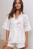 namcoverse Abstract Line Print Shirt Two Piece Shorts Set