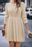 namcoverse Solid Color Shirring Long Sleeve Knitted Dress