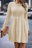 namcoverse Solid Color Shirring Long Sleeve Knitted Dress