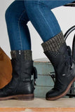 namcoverse Mid-Calf Knitted Patchwork Lace Up Boots