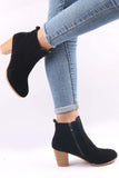 namcoverse Frosted Round Toe Chunky Heel Ankle Boots