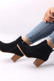 namcoverse Frosted Round Toe Chunky Heel Ankle Boots