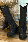 namcoverse Pointed Toe Studded Fringed Mid-Calf Boots