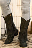 namcoverse Pointed Toe Studded Fringed Mid-Calf Boots